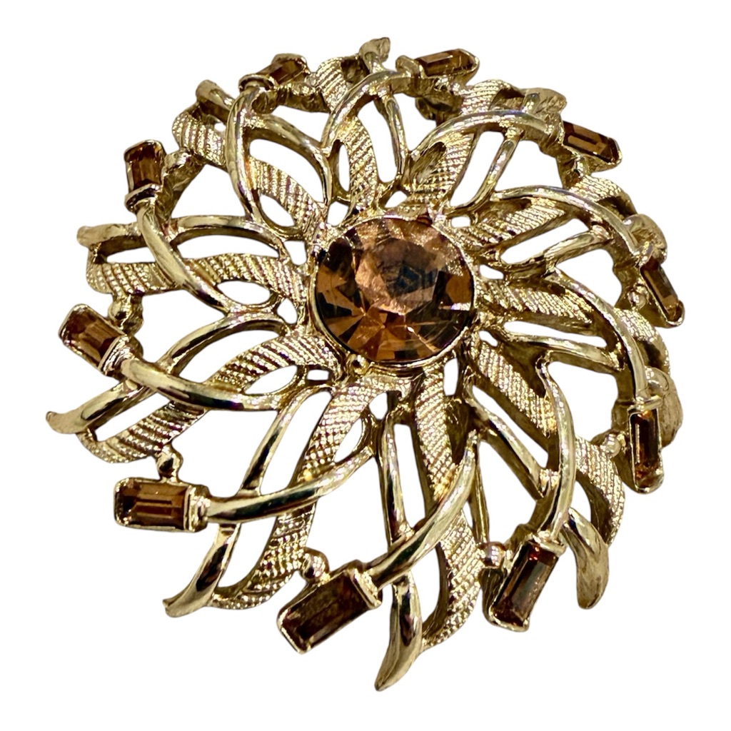 Marboux Gold Tone Vintage Brooch With Topaz Glass Stones